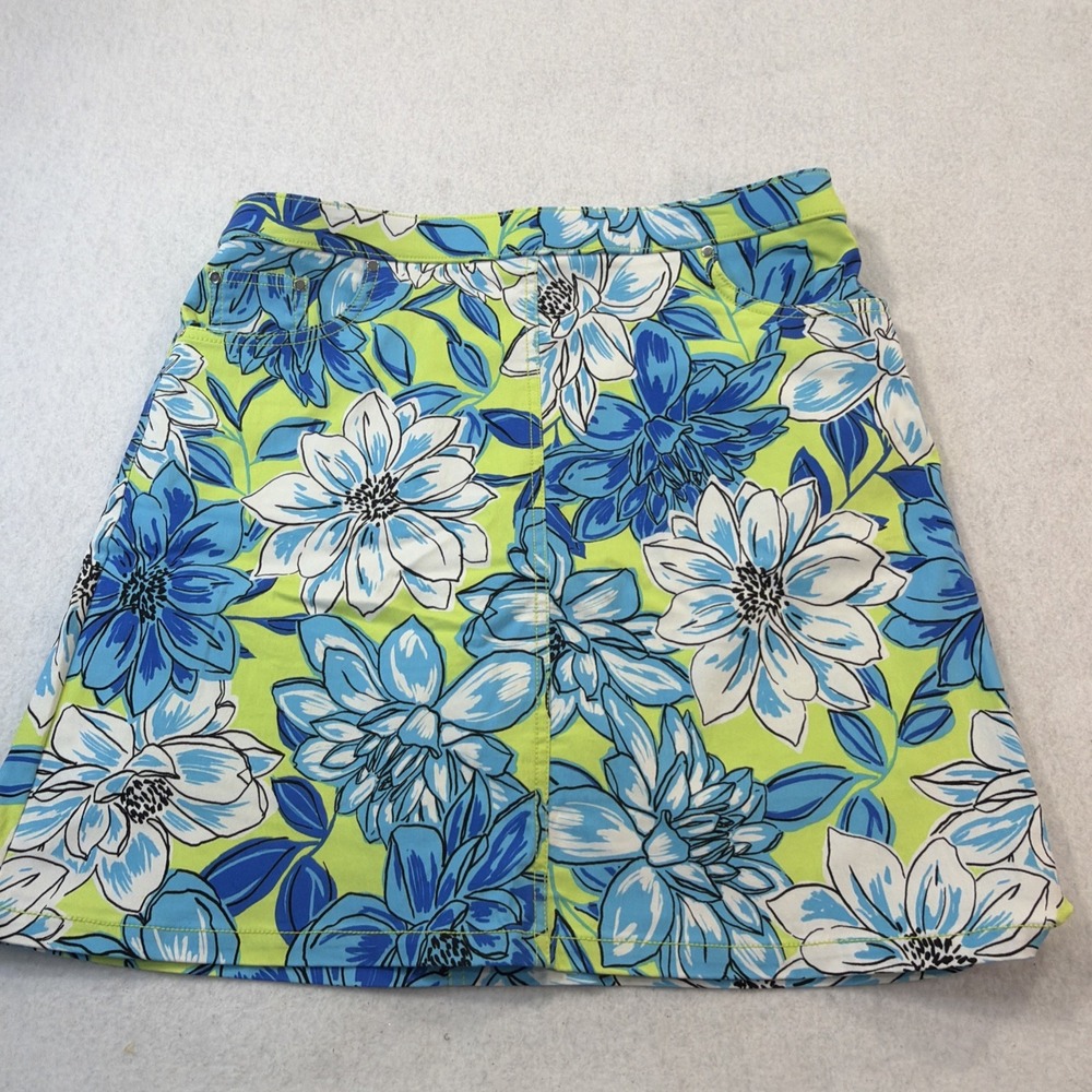 Hearts Of Palm Women Skort Sz 10 Blue White Floral Print Golf Tennis Pickleball